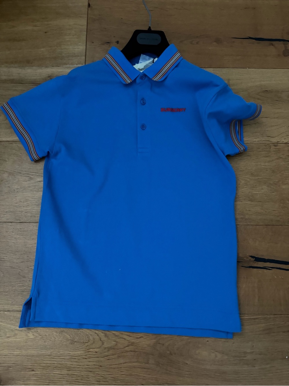 Burberry Blue Boys' Polo with Striped Trim